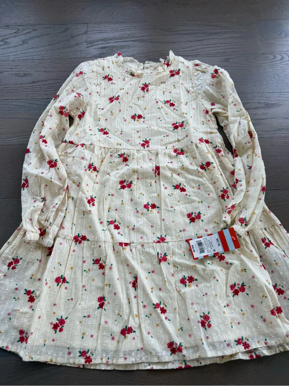 Cat & Jack Cream Dress with Red Floral Print and Ruffled Neckline